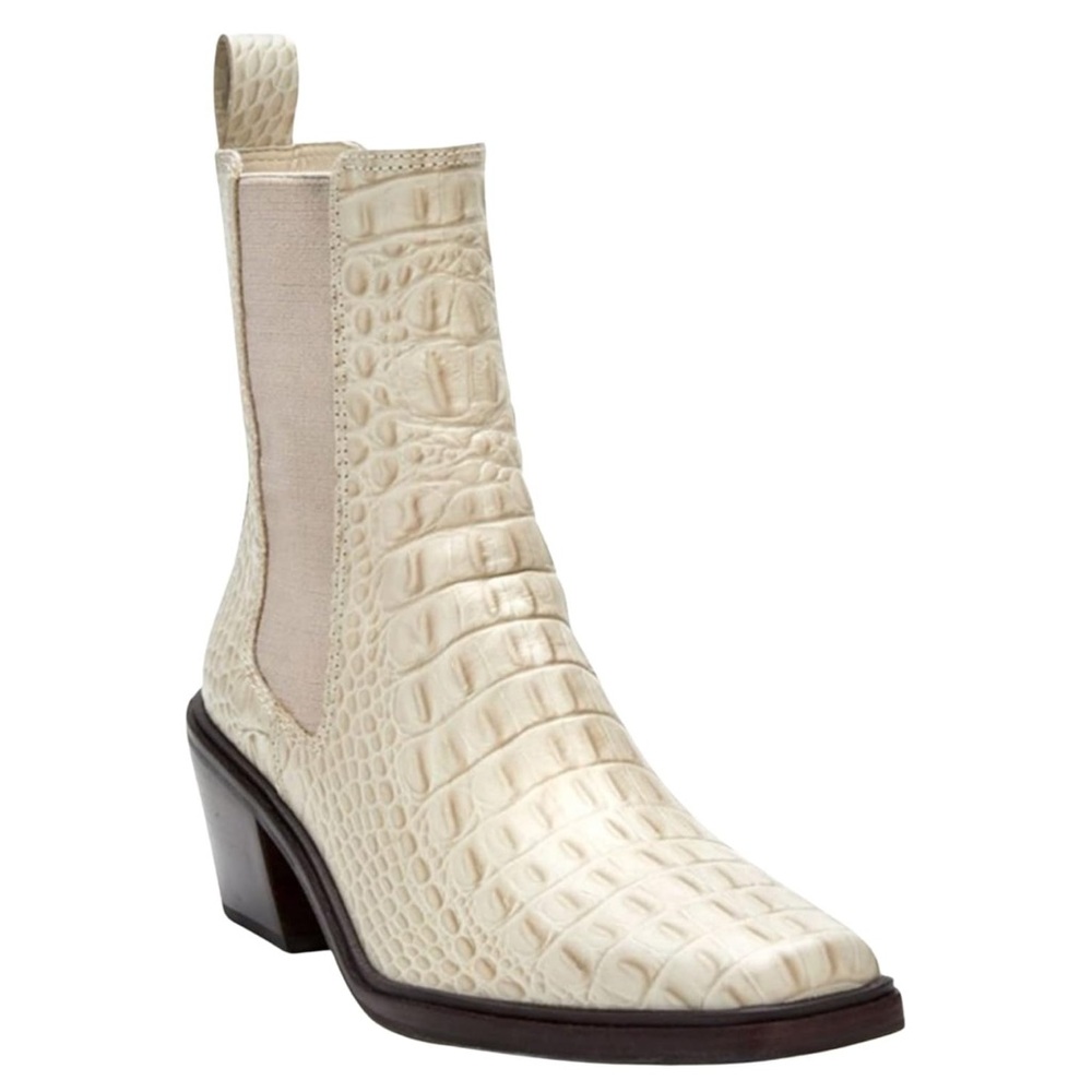 Matisse Ellis Western Croc-Embossed Ankle Boots in Bone